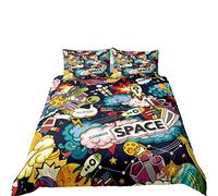 Funda Nordica Cama 90/105/135/150 Infantil Juveniles Chico Pintada Hip Hop Multicolor Microfibra Cremallera Juego De Cama Funda De Edredón Ropa De Cama 3 Piezas (Negro,Cama 80/90 (180 x 210 cm))