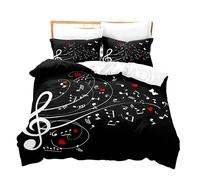 Funda Nordica Cama 90/105/135/150 Juvenil Niños Niñas Clásico Música Nota Rockero Guitarra Microfibra Funda de Almohada Ropa De Cama 3D 2/3 Piezas Juego De Cama (Negro,Cama 105 cm 200x200 cm)