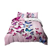 Funda Nordica Cama 90/105/135/150 Juvenil Niños Niñas Corazones Mariposa Estrella Floral Microfibra Funda de Almohada Ropa De Cama 3D 2/3 Piezas Juego De Cama (Rosa A,Cama 135/150 cm 220x240 cm)