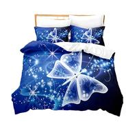 Funda Nordica Cama 90/105/135/150 Juvenil Niños Niñas Corazones Mariposa Estrella Floral Microfibra Funda de Almohada Ropa De Cama 3D 2/3 Piezas Juego De Cama (Azul A,Cama 90 cm 180x210 cm)