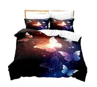 Funda Nordica Cama 90/105/135/150 Juvenil Niños Niñas Corazones Mariposa Estrella Floral Microfibra Funda de Almohada Ropa De Cama 3D 2/3 Piezas Juego De Cama (Negro,Cama 90 cm 180x210 cm)