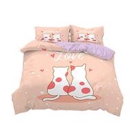 Funda Nordica Cama 90/105/135/150 Juveniles Animal Gato Flor Verde Microfibra Cremallera Juego De Cama Funda De Edredón Ropa De Cama 3 Piezas Para Niños y Niñas (Naranja,Cama 105 (200 x 200 cm))