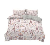 Funda Nordica Cama 90/105/135/150 Juveniles Chico La Torre Eiffel Bicicleta Corazón Microfibra Cremallera Juego De Cama Funda De Edredón Ropa De Cama 3 Piezas (Rosado,Cama 105 (200 x 200 cm))