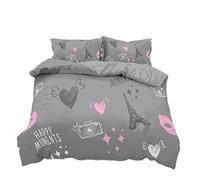 Funda Nordica Cama 90/105/135/150 Juveniles Chico La Torre Eiffel Bicicleta Corazón Microfibra Cremallera Juego De Cama Funda De Edredón Ropa De Cama 3 Piezas (Gris,Cama 105 (200 x 200 cm))