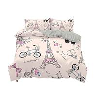 Funda Nordica Cama 90/105/135/150 Juveniles Chico La Torre Eiffel Bicicleta Corazón Microfibra Cremallera Juego De Cama Funda De Edredón Ropa De Cama 3 Piezas (Beige,Cama 80/90 (180 x 210 cm))