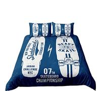 Funda Nordica Cama 90/105/135/150 Juveniles Chico Patineta Patinar Microfibra Cremallera Juego De Cama Funda De Edredón Ropa De Cama 3 Piezas Para Niños y Niñas (Azul A,Cama 80/90 (180 x 210 cm))
