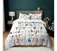 Funda Nordica Cama 90-135x200 NúMeros Y Letras de Colores, 3 Piezas Juego de Ropa de Cama de Microfibra para Niños Niñas, Funda de Edredón con Cremallera y 2 Funda de Almohada 50x75 cm