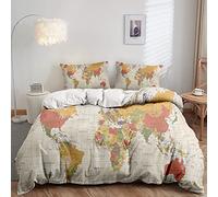 Funda Nordica Cama 90-150x200 cm Mapa del Mundo Amarillo, Juego de Ropa de Cama de Suave Microfibra, Funda de Edredón para Niños Niñas con Cremallera y 2 Funda de Almohada 50x75 cm