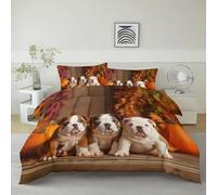 Funda Nordica Cama 90 Animal Bulldog Inglés Hojas De Otoño Calabaza Juego de Cama, Color Naranja 150 x 200 cm Suave y Antialérgico con Cremallera Funda Edredon