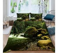 Funda Nordica Cama 90 Arroyo en el Bosque Impresión 3D Ropa de Cama Paisaje Natural Suave Microfibra Funda de Edredón 135x200 con Cremallera y 2 Fundas De Almohada 50x75 s.157