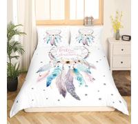 Funda Nórdica Cama 90 Atrapasueños, Funda Edredon 135x200 Microfibra Suave, Ropa de Cama Estrellas Boho - Funda Nordica Plumas y 2 Funda de Almohada 50x75 con Cremallera, E-844