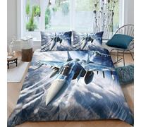 Funda Nordica Cama 90 Aviones de Combate Funda Edredon Microfibra Suave 3D Juego de Ropa de Cama Aviación Militar Funda Nordica 135x200 y 2 Fundas de Almohada 50x75 cm F-3102