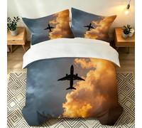 Funda Nordica Cama 90 Aviones Microfibra Suave 3D Funda Nórdica 135x200 Nubes Blancas Ropa de Cama con Cremallera Fundas Edredón con 2 Fundas Almohada o-1001