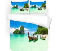 Funda Nórdica Cama 90 Barco y Mar Microfibra Suave Ropa de Cama 3 Piezas Fundas Nordicas 3D Paisaje Natural Funda Edredon 135x200 cm y 2 Fundas de Almohada 50x75 cm c.2792