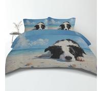 Funda Nordica Cama 90 Border Collie Estampado 3D Ropa de Cama 155 X 200 cm Conchas de Playa Microfibra Suave Funda de Edredón Cremallera con 2 Fundas de Almohada 50x75cm a-345