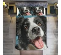 Funda Nordica Cama 90 Border Collie Funda Edredon Microfibra Suave 3D Juego de Ropa de Cama Perro Funda Nordica 150x200 y 2 Fundas de Almohada 50x75 cm D-3392