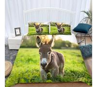 Funda Nordica Cama 90 Burro Funda de edredon Hierba Verde 3D Funda Nórdica 155x200 Funda Nordica de Microfibra Suave con Cremallera + 2 Fundas de Almohada 50x75cm e-3363