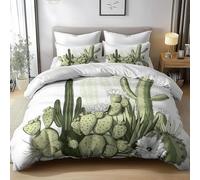 Funda Nórdica Cama 90 Cactus Pintado a Mano Microfibra Suave Ropa de Cama 3 Piezas Fundas Nordicas 3D Plantas Verdes Funda Edredon 135x200 cm y 2 Fundas de Almohada b.1247