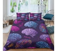 Funda Nordica Cama 90 Cerebro Ropa de Cama 3D Arte Abstracto 3 Piezas Suave Transpirable Microfibra Funda Nórdica 155x220 cm y 2 Fundas de Almohada 50x75 cm B.3