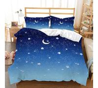 Funda Nordica Cama 90 Cielo Estrellado Azul 3D Impresión Funda de Edredón Patrón de Dibujos Animados Microfibra Suave Transpirable Funda Nórdica 135x200 cm con 2 Fundas de Almohada 50x75cm a_541