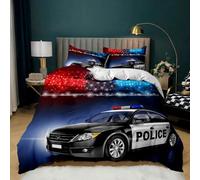 Funda Nordica Cama 90 Coche de policía, Suave Fundas Nordicas, Funda Nórdica Auto, Microfibra Ropa de Cama 135x200 cm y 2 x Fundas de Almohada QB122