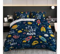 Funda Nordica Cama 90 Cohete Espacial 3D Impresión Funda de Edredón Planetas Espaciales Microfibra Suave Transpirable Funda Nórdica 135x200 cm con 2 Fundas de Almohada 50x75cm a.73