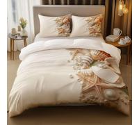 Funda Nordica Cama 90 Conchas de Playa 3D Impresión Funda de Edredón Estrellas de Mar Microfibra Suave Transpirable Funda Nórdica 150x200 cm con 2 Fundas de Almohada 50x75cm b_2595