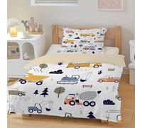 Funda Nórdica Cama 90 Construcción, Funda Edredon 135x200 Microfibra Suave, Ropa de Cama Vehículos Árboles - Funda Nordica Autobús y 2 Funda de Almohada 50x75 con Cremallera, F-674