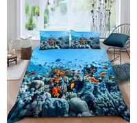 Funda Nordica Cama 90 Coral con Forma de Pez 3D Impresión Funda de Edredón Vida Marina Microfibra Suave Transpirable Funda Nórdica 150x200 cm con 2 Fundas de Almohada 50x75cm b_2384