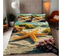 Funda Nordica Cama 90 Coral Oceánico Funda Edredon Microfibra Suave 3D Juego de Ropa de Cama Playa Tropical Funda Nordica 135x200 y 2 Fundas de Almohada 50x75 cm F-2066