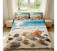 Funda Nordica Cama 90 Costa Tropical 3D Impresión Funda de Edredón Conchas Marinas Microfibra Suave Transpirable Funda Nórdica 150x200 cm con 2 Fundas de Almohada 50x75cm d-327