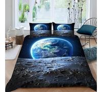 Funda Nordica Cama 90 Cuerpos Celestes, Suave Transpirable Microfibra Ropa de Cama Espacio Funda Edredon 150x220 cm, 2 x Funda de Almohada 50x75 cm, 3D Funda de Edredón w.9943