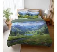 Funda Nórdica Cama 90 de 3 pezzi - Microfibra Funda Nordica 150 x 200 cm Sanador Paisaje montañas y bosques Fundas de Almohada 50x75 - Regulación de Temperatura Ropa de Cama 150 x 200 cm Verde