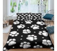 Funda Nordica Cama 90 de 3 Piezas Huellas de Animales 3D Funda Nórdica 150x200 Arte en Blanca y Negra Ropa de Cama Microfibra Funda de Edredón para Niñas Niños + 2 Fundas de Almohada M.2439
