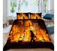 Funda Nordica Cama 90 Edificio Ignífugo Funda Edredon Microfibra Suave 3D Juego de Ropa de Cama Tema de Extinción de Incendios Funda Nordica 150x200 y 2 Fundas de Almohada 50x75 cm D-1916