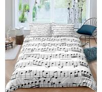 Funda Nordica Cama 90 Estampados de Notas Musicales Microfibra Suave 3D Funda Nórdica 155x200 Estampados Negras Ropa de Cama con Cremallera Fundas Edredón con 2 Fundas Almohada h-975