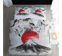 Funda Nordica Cama 90 Estilo Japones, Monte Fuji Grúa - Funda Edredon 135x200 cm y 1 Funda de Almohada 50x75 cm, Juego de Ropa de Cama 2 Piezas, Fundas Nordicas Microfibra Suave