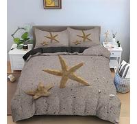 Funda Nordica Cama 90 Estrella De Mar Gris Juego de Cama de 3 Piezas con Cremallera, Vida Marina Funda Nordica 135x200 cm y 2 Funda de Almohada 50x80 cm, Microfibra Suave Transpirable Bedding