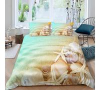 Funda Nordica Cama 90 Estrella de Mar Playera 3D Impresión Funda de Edredón Conchas Marinas Microfibra Suave Transpirable Funda Nórdica 135x200 cm con 2 Fundas de Almohada 50x75cm b_451