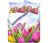 Funda Nórdica Cama 90 Flor Rosa Microfibra Suave Ropa de Cama 3 Piezas Fundas Nordicas 3D Flores Hermosas Funda Edredon 150x200 cm y 2 Fundas de Almohada 50x75 cm g.753
