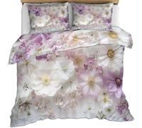 Funda Nordica Cama 90 Flores Blancas Funda Nórdica 150x200 Primavera Ropa de Cama de 3 Piezas Microfibra Funda Edredon 150x200 cm y 2 Fundas de Almohada D1677