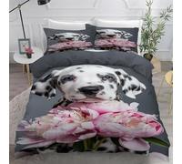 Funda Nordica Cama 90 Flores Dálmatas Funda Edredon Microfibra Suave 3D Juego de Ropa de Cama Cachorros Bonitos Funda Nordica 135x200 y 2 Fundas de Almohada 50x75 cm x.2827