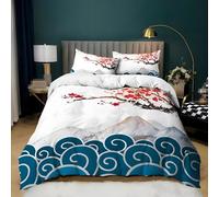 Funda Nórdica Cama 90 Flores de Cerezo Blancas Funda Nordica 135x200cm El Monte Fuji y Las Olas Juego de Cama con Funda NóRdica de Microfibra Suave con Cremallera y 2 Fundas de Almohada de 50x75 cm