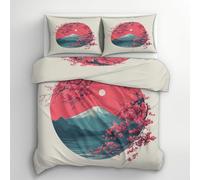 Funda Nordica Cama 90 Flores de Cerezo Japonesas, Ropa de Cama Reversible Monte Fuji 3D Microfibra Funda Edredon 150x200 cm y 2 Fundas de Almohada con Cremallera 3 Piezas 2363-ABC