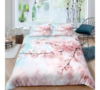 Funda Nórdica Cama 90 Flores de Cerezo Rosa Claro Microfibra Suave Ropa de Cama 3 Piezas Fundas Nordicas 3D Flores Hermosas Funda Edredon 150x200 cm y 2 Fundas de Almohada 50x75 cm g.2355