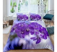Funda Nordica Cama 90 Flores Moradas Microfibra Suave 3D Funda Nórdica 155x200 Estampado BotáNico Ropa de Cama con Cremallera Fundas Edredón con 2 Fundas Almohada h-4845