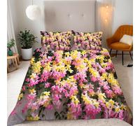 Funda Nórdica Cama 90 Flores Rosas y Amarillas Microfibra Suave Ropa de Cama 3 Piezas Fundas Nordicas 3D Flores Hermosas Funda Edredon 150x200 cm y 2 Fundas de Almohada 50x75 cm f.735