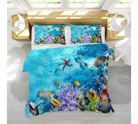 Funda Nordica Cama 90 Fondo del Mar Ropa de Cama 135x200 Estrella De Mar Funda Nórdica de Microfibra Suave con Cremallera y 2 Fundas de Almohada 50x75 Cm