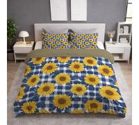 Funda Nordica Cama 90 Funda De Edredon 150 x 200 cm Juego De Ropa De Cama Cuadros Plantas Floral - Azul De Microfibra Suave Reversible Ropa De Cama Set con Funda De Almohada 50x75cm