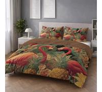 Funda Nórdica Cama 90 Funda de Edredón Verde de Microfibra Juego de Cama para Adulto Vintage Animales Flamenco Reversible Ropa de Cama con Cremallera y Fundas de Almohada 50x75 CM